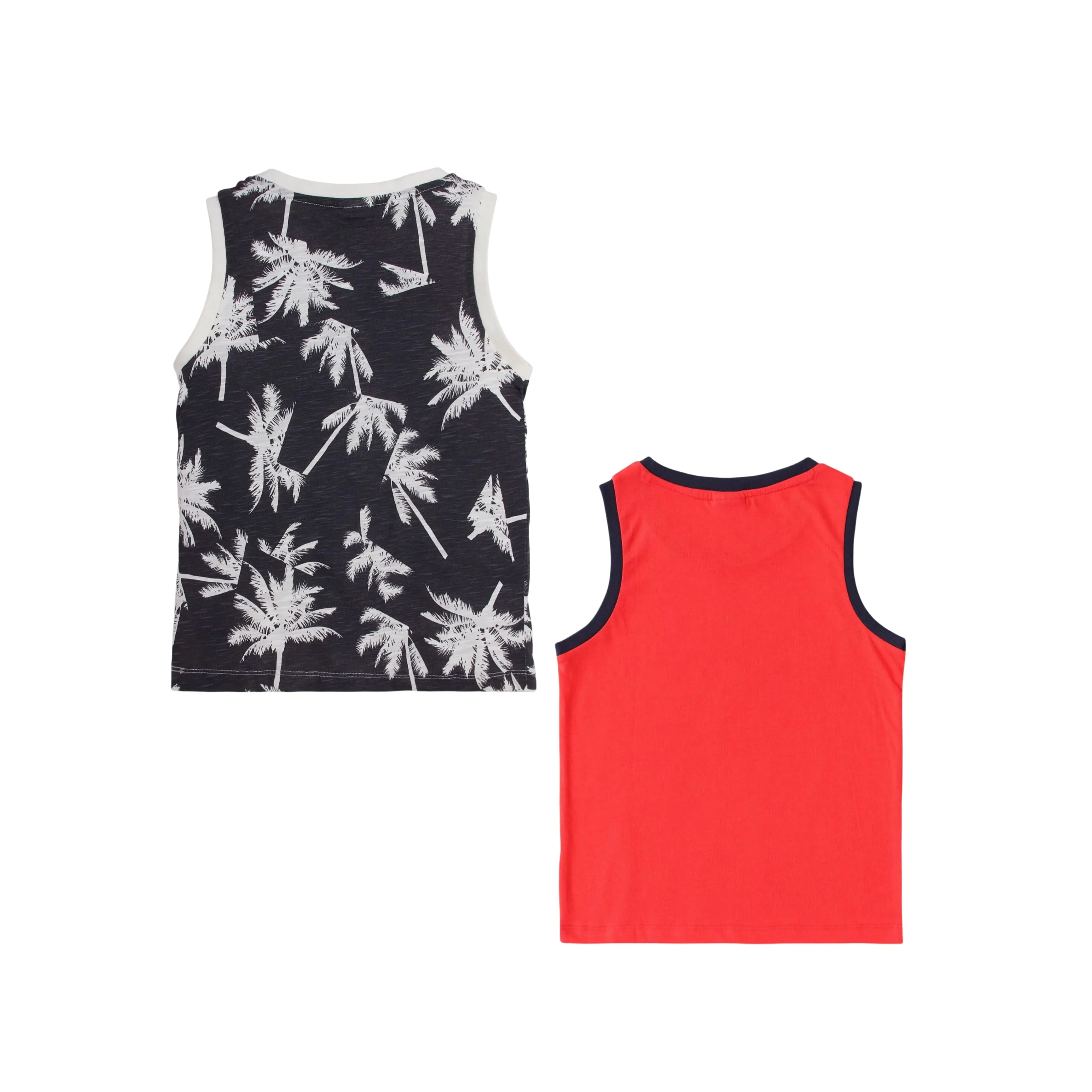 "Boys' 2-Pack T-shirt  Palm Tree & Dinosaur Print Sleeveless Tees (Black/Red)"