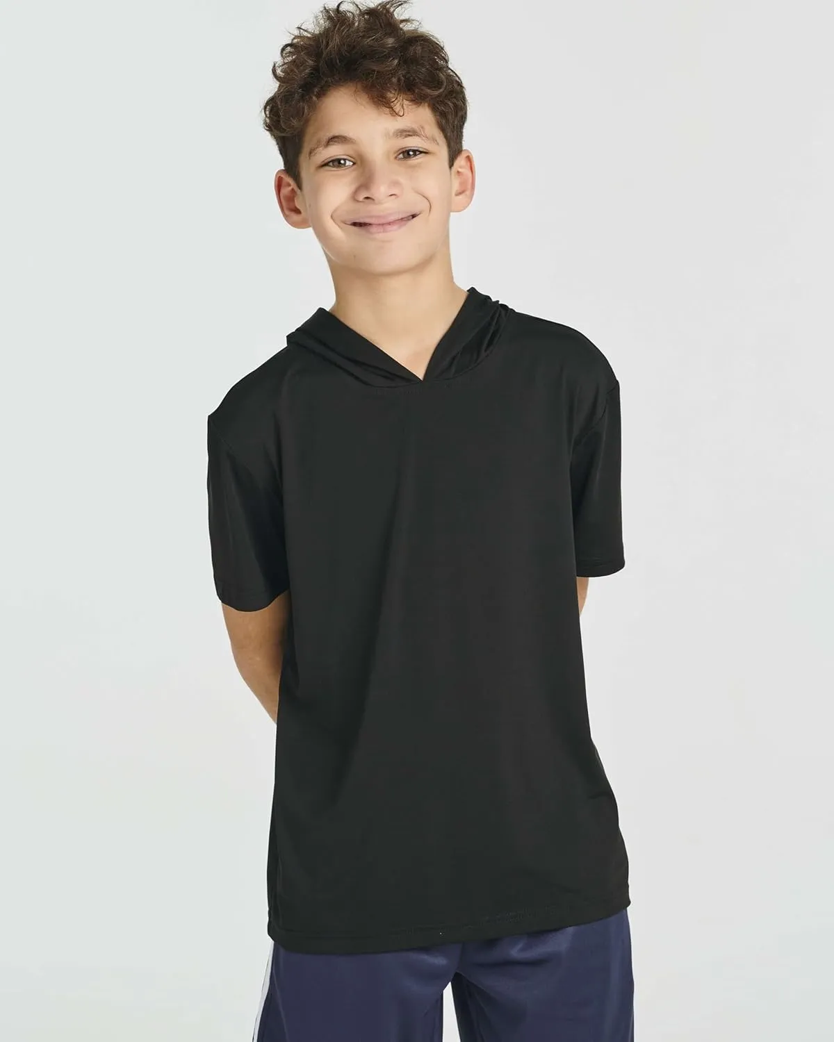 Real Essentials 3 Pack: Boys Dry-Fit Youth Teen Active Athletic Short Sleeve Workout Hoodie - Hooded Pullover Shirts