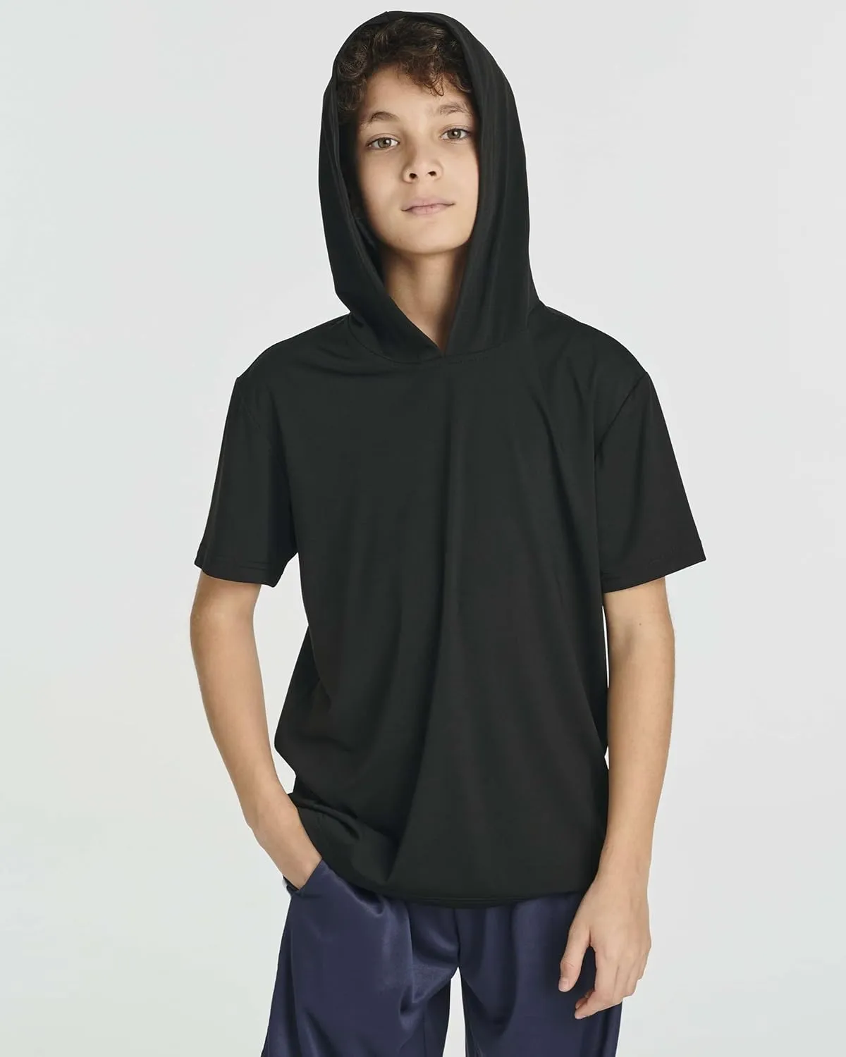 Real Essentials 3 Pack: Boys Dry-Fit Youth Teen Active Athletic Short Sleeve Workout Hoodie - Hooded Pullover Shirts