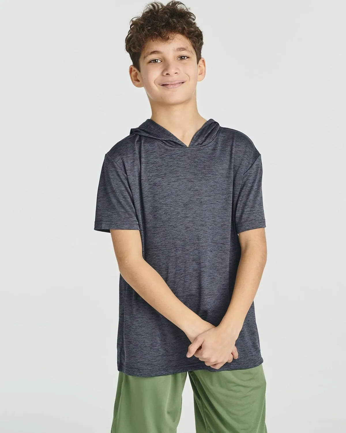 Real Essentials 3 Pack: Boys Dry-Fit Youth Teen Active Athletic Short Sleeve Workout Hoodie - Hooded Pullover Shirts