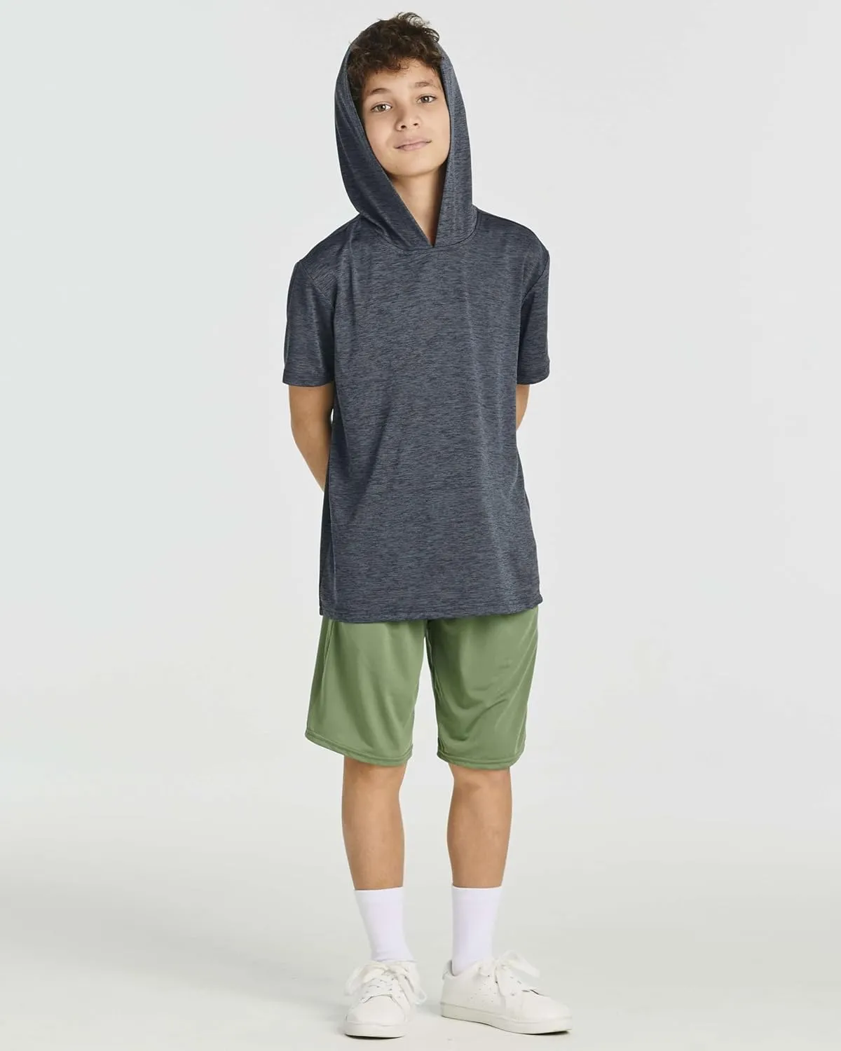 Real Essentials 3 Pack: Boys Dry-Fit Youth Teen Active Athletic Short Sleeve Workout Hoodie - Hooded Pullover Shirts