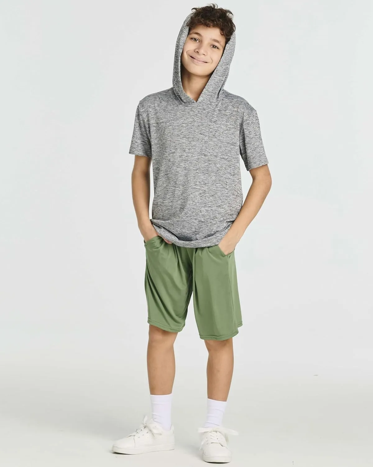 Real Essentials 3 Pack: Boys Dry-Fit Youth Teen Active Athletic Short Sleeve Workout Hoodie - Hooded Pullover Shirts