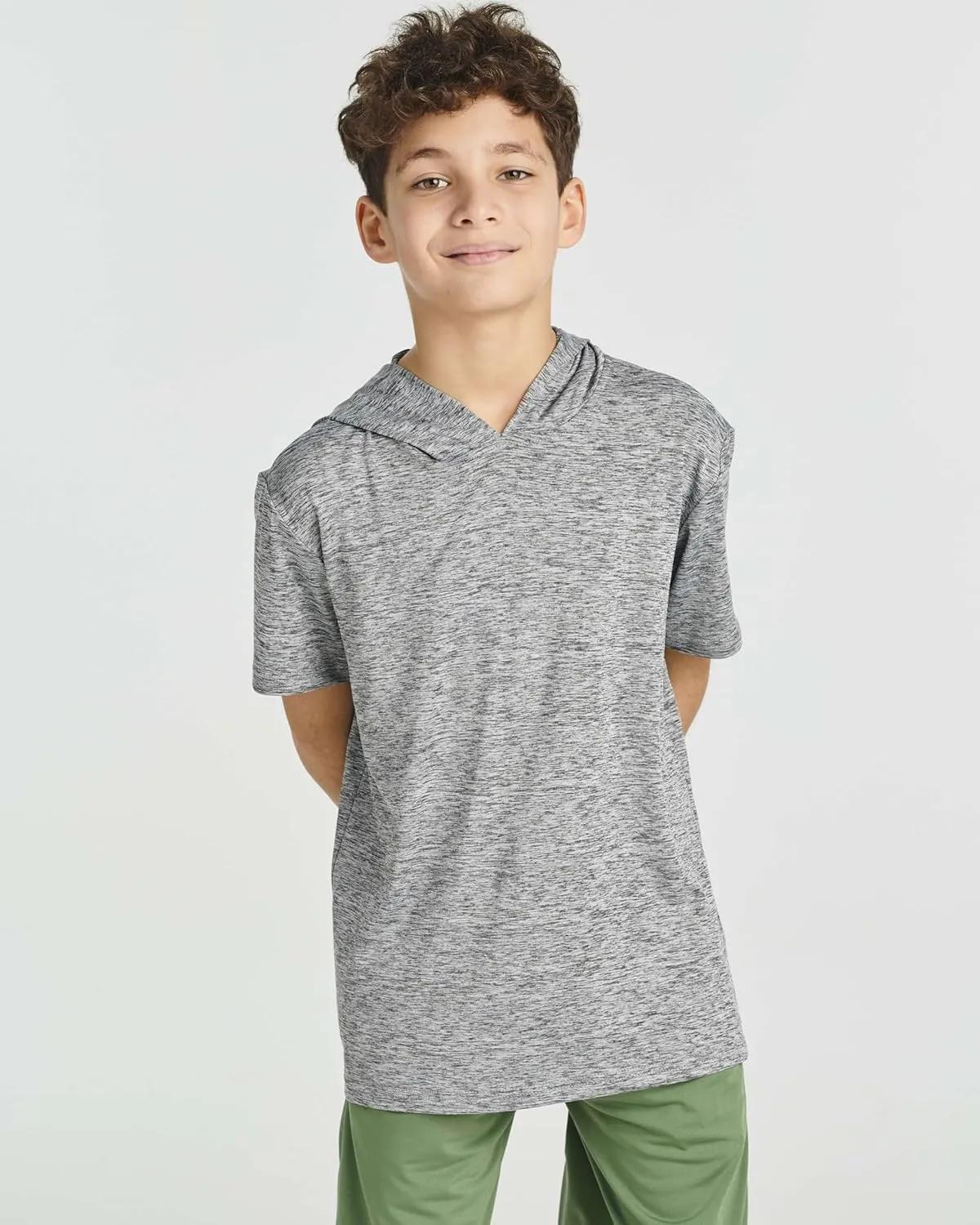 Real Essentials 3 Pack: Boys Dry-Fit Youth Teen Active Athletic Short Sleeve Workout Hoodie - Hooded Pullover Shirts
