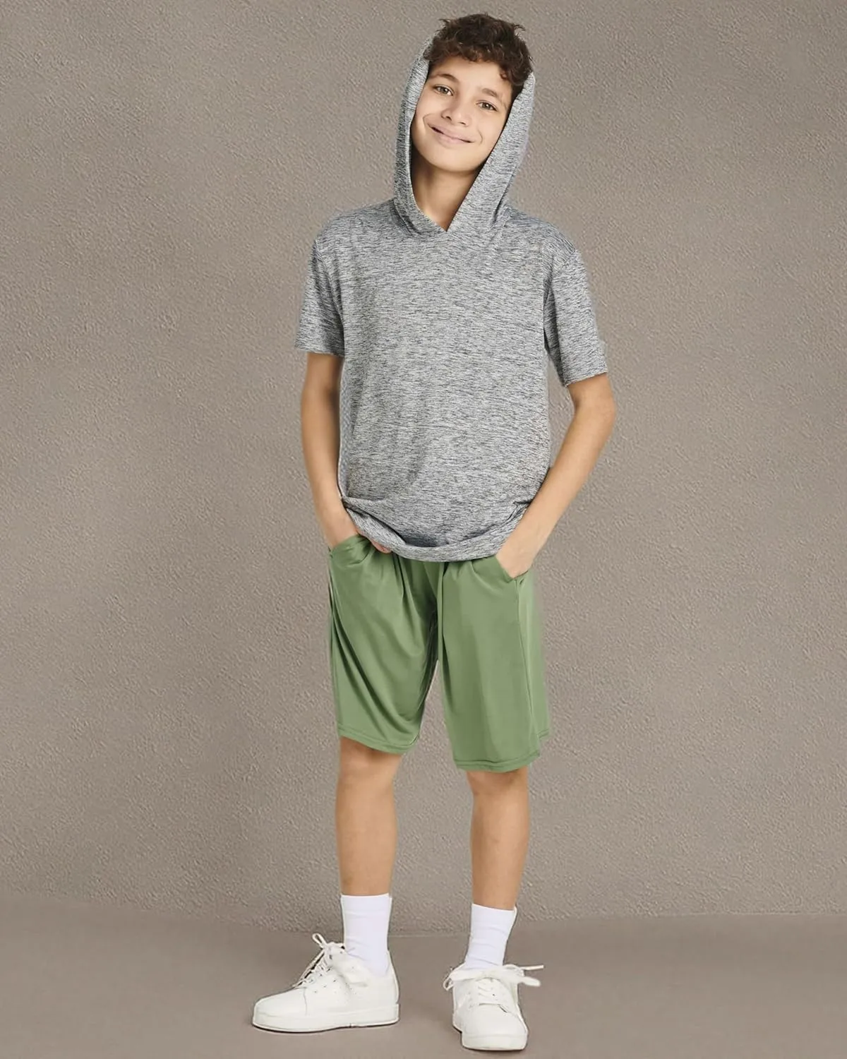 Real Essentials 3 Pack: Boys Dry-Fit Youth Teen Active Athletic Short Sleeve Workout Hoodie - Hooded Pullover Shirts