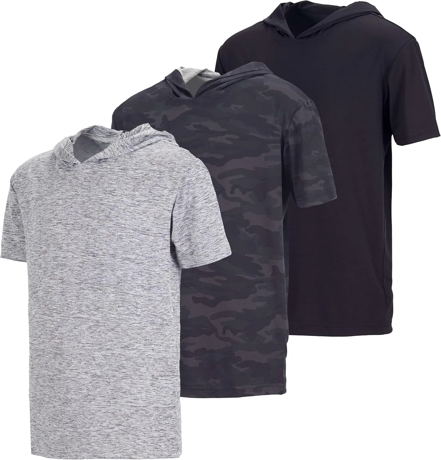 Real Essentials 3 Pack: Boys Dry-Fit Youth Teen Active Athletic Short Sleeve Workout Hoodie - Hooded Pullover Shirts