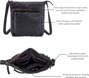 Real Leather Purse for Women Crossbody Bag Travel Shoulder Handbag Small Vintage Pocketbook | Pack of 2 | Color - Black, Coffee