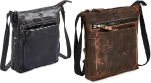 Real Leather Purse for Women Crossbody Bag Travel Shoulder Handbag Small Vintage Pocketbook | Pack of 2 | Color - Black, Cognac