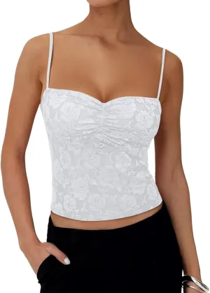 REORIA Going Out Tops for Women Summer Lace Tank Top Double Lined Y2K Backless Trendy Cute Crop Shirts 2025 Clothes