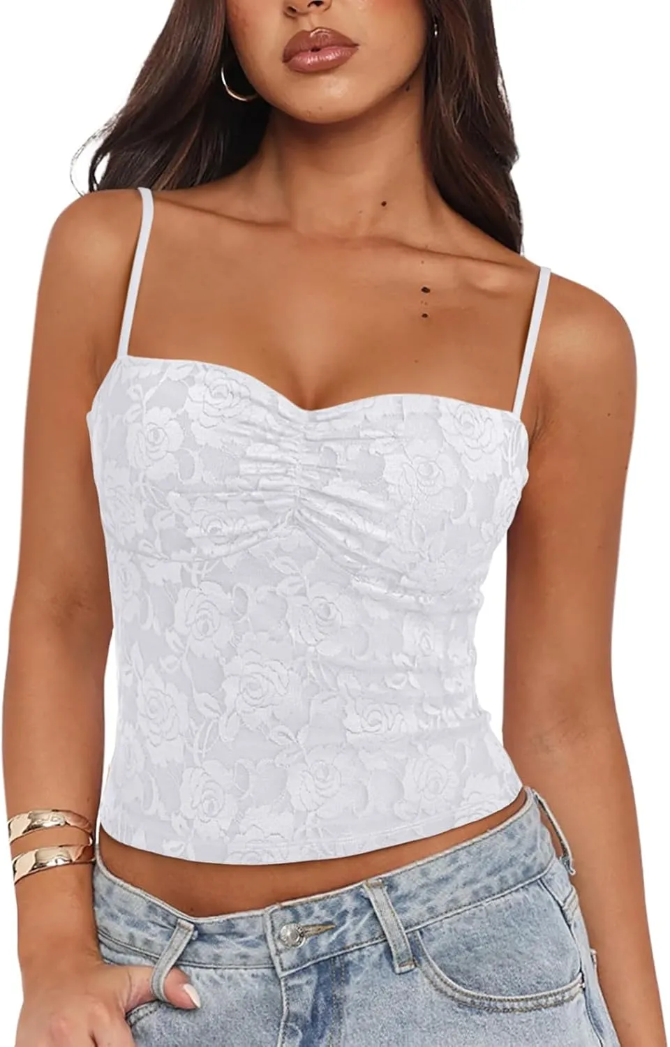 REORIA Going Out Tops for Women Summer Lace Tank Top Double Lined Y2K Backless Trendy Cute Crop Shirts 2025 Clothes