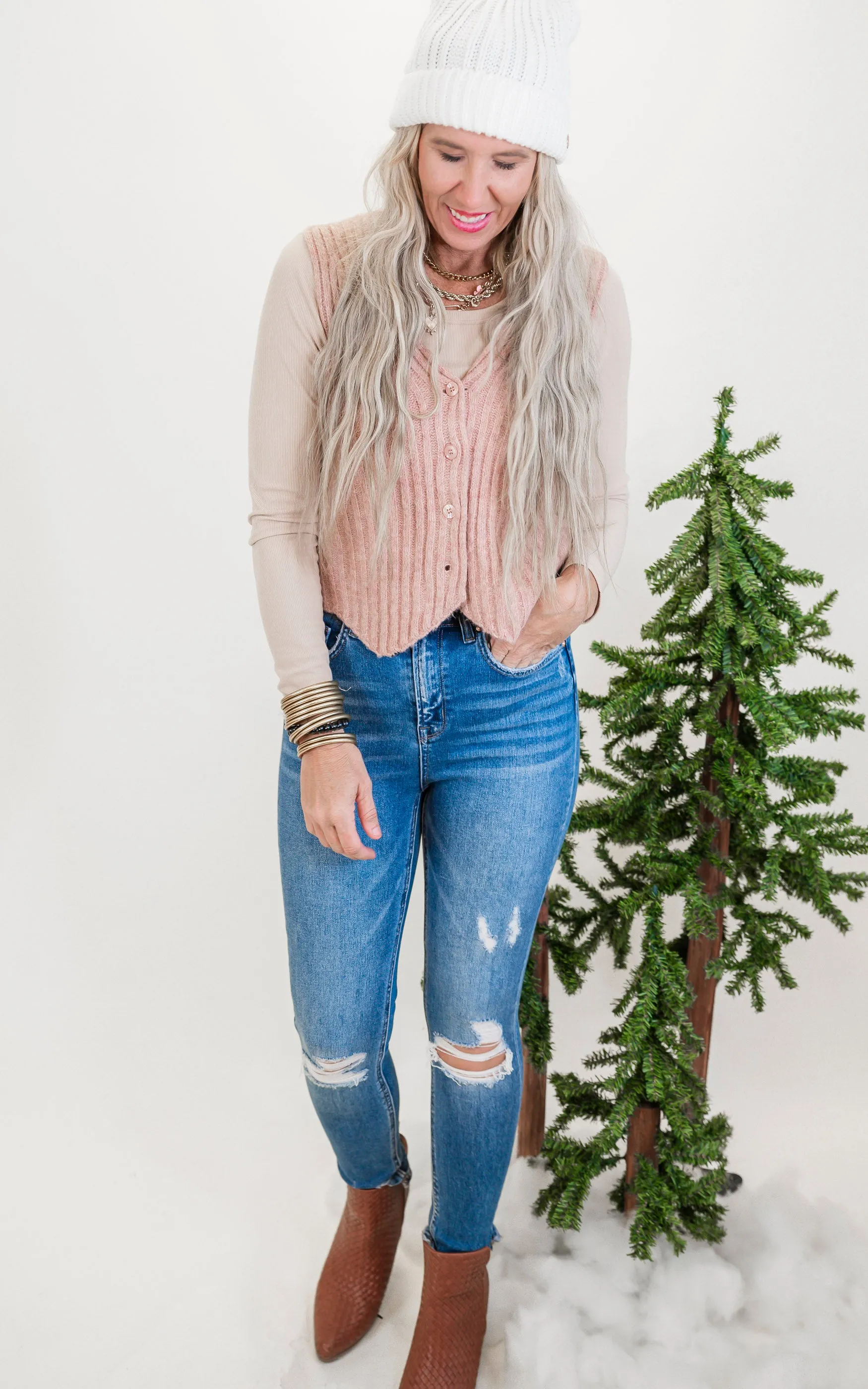 Ribbed Knit Button Down Sweater Vest - Final Sale**