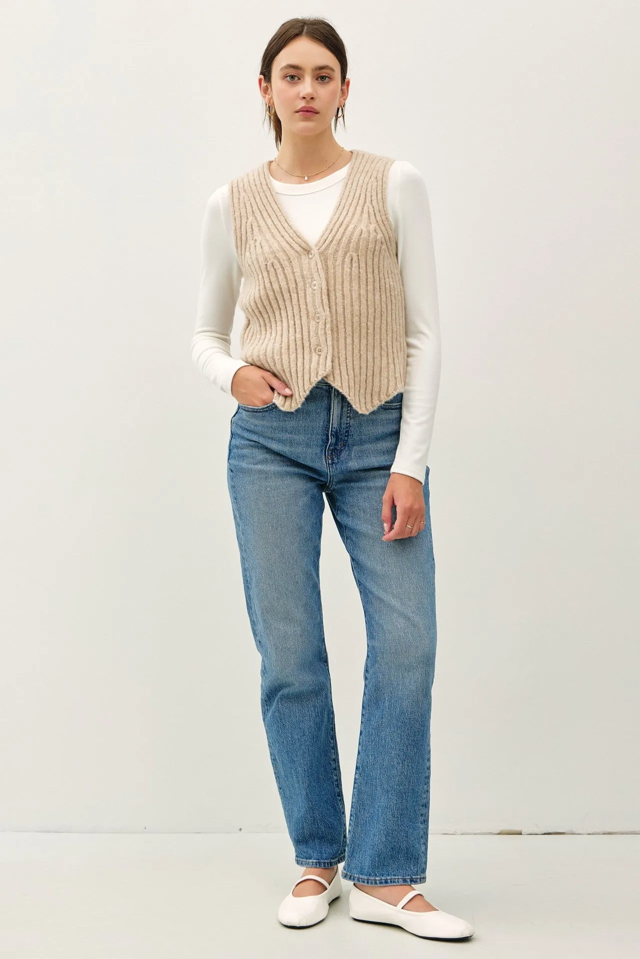 Ribbed Knit Button Down Sweater Vest - Final Sale**