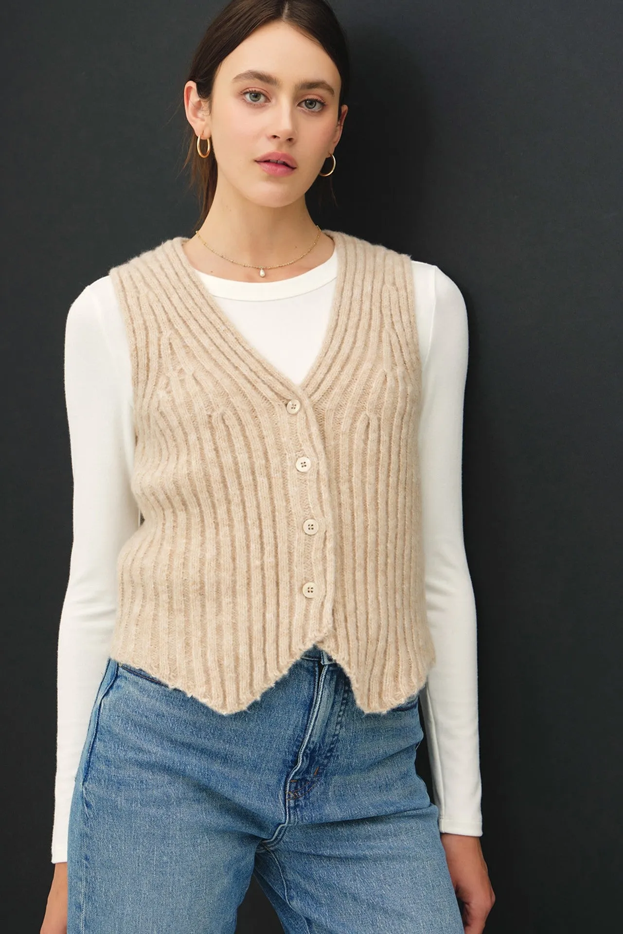 Ribbed Knit Button Down Sweater Vest - Final Sale**