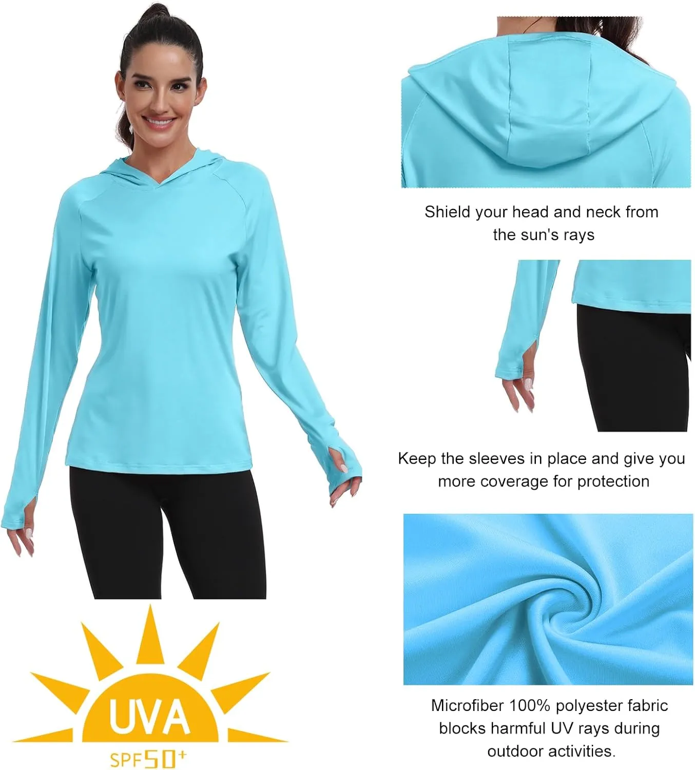 RIMLESS 7 Women's UPF 50  Sun Shirt with Hoodie Long Sleeve Hiking Fishing Outdoor Sweatshirt Lightweight Hoodie