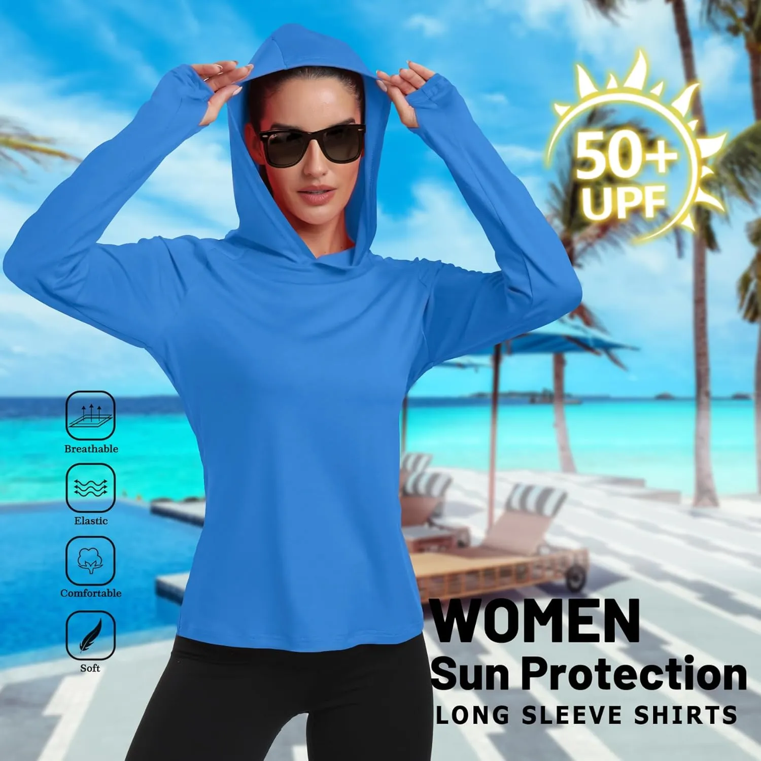 RIMLESS 7 Women's UPF 50  Sun Shirt with Hoodie Long Sleeve Hiking Fishing Outdoor Sweatshirt Lightweight Hoodie