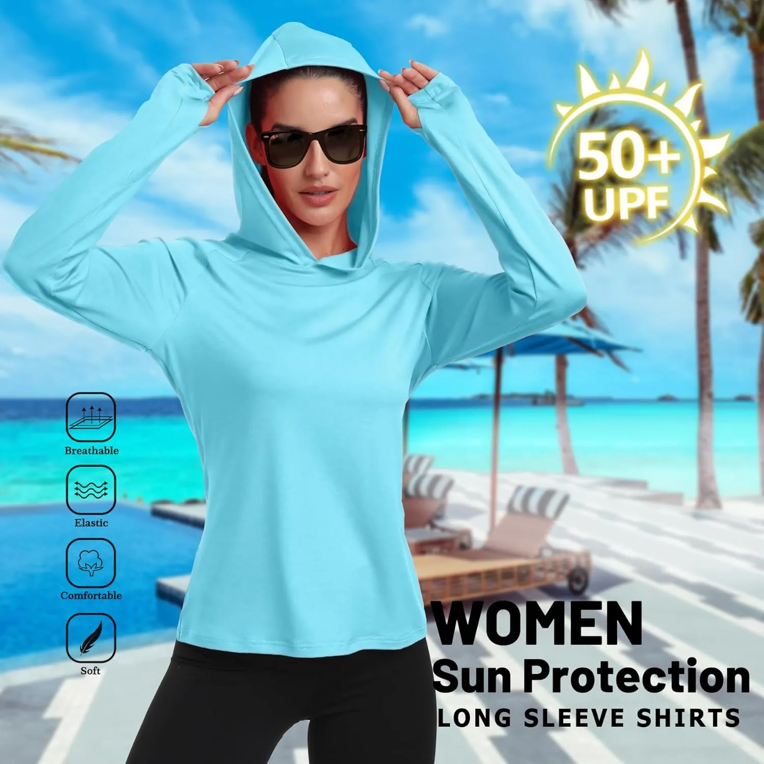 RIMLESS 7 Women's UPF 50  Sun Shirt with Hoodie Long Sleeve Hiking Fishing Outdoor Sweatshirt Lightweight Hoodie