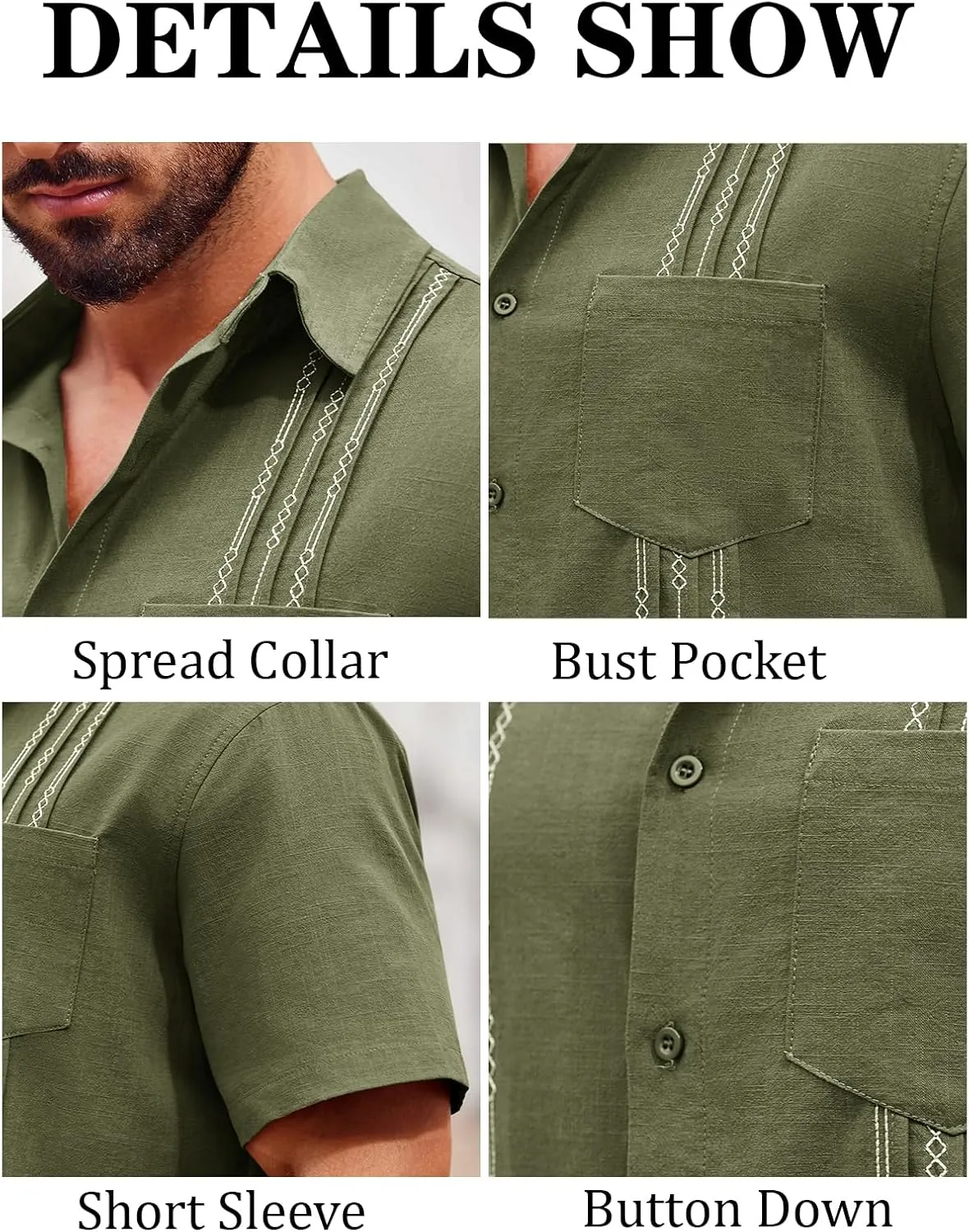 Runcati Mens Linen Shirt Guayabera Cuban Short Sleeve Button Down Summer Beach Hippie Shirts