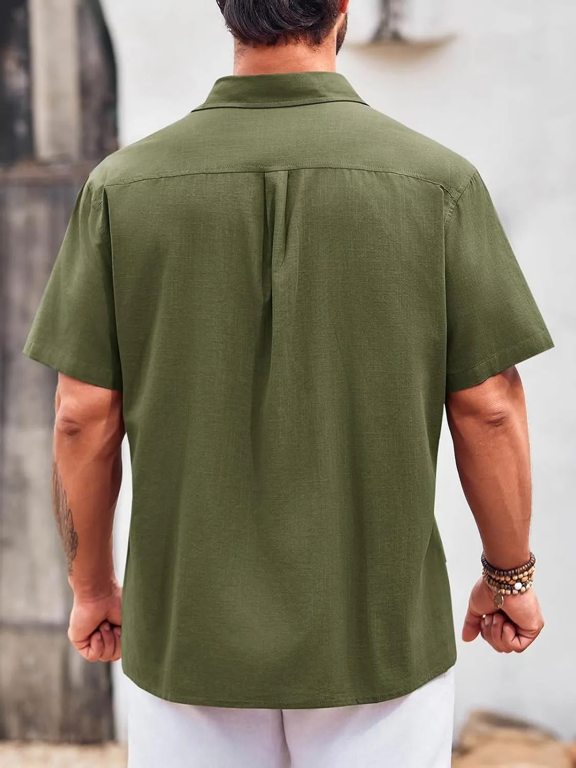 Runcati Mens Linen Shirt Guayabera Cuban Short Sleeve Button Down Summer Beach Hippie Shirts