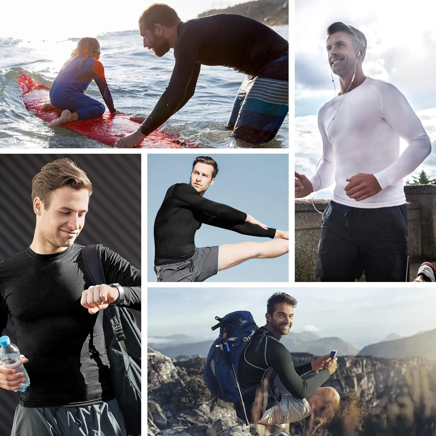 Runhit Compression Shirts for Men Long Sleeve Cool Dry Athletic Workout Tee Shirts Fishing Sun Shirts Sports Thermal Tights
