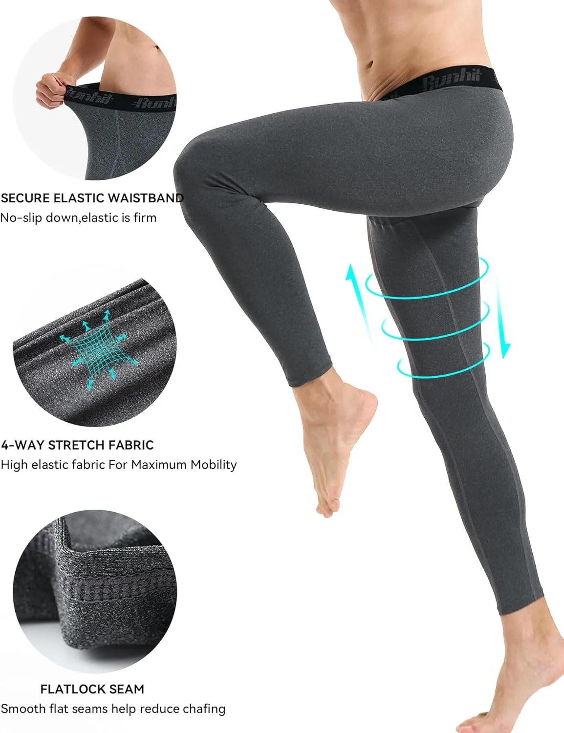 Runhit Mens Compression Pants Running Tights Workout Leggings Athletic Base Layer Pants for Sports Yoga Basketball