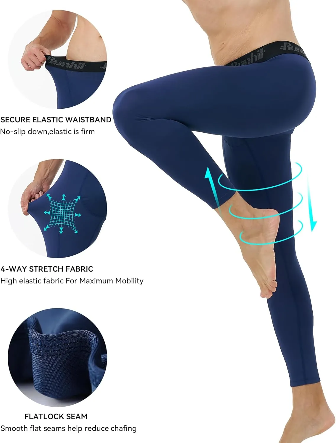 Runhit Mens Compression Pants Running Tights Workout Leggings Athletic Base Layer Pants for Sports Yoga Basketball