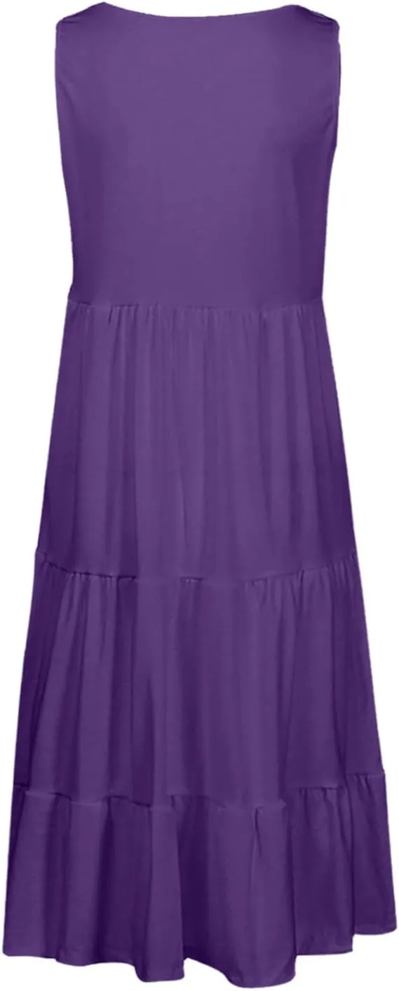 Ruziyoog Summer Casual Dresses for Women Sleeveless Mini Sundress Loose Flowy Swing Tank Dress Tiered Beach Cover Ups