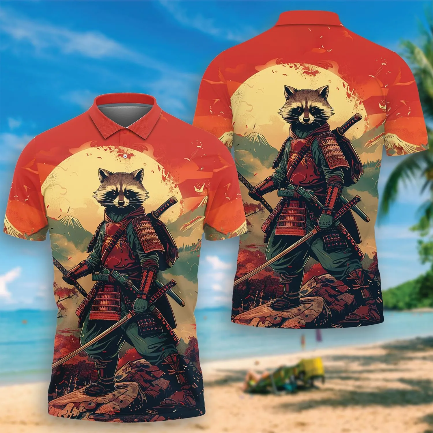Samurai Golf Shirt Men Funny Golf Polos for Men Dry Fit- Warrior Golf Polo Shirts Hawaiian Polo Golf Outfits (MP_PL_21)