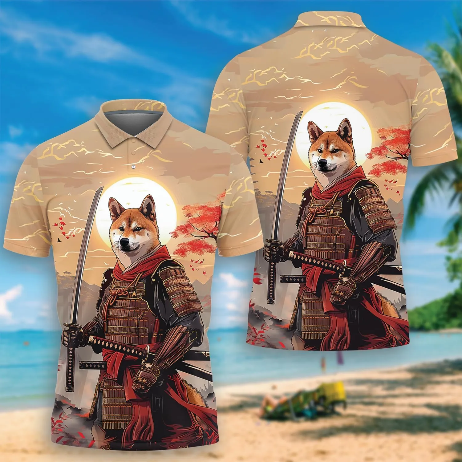 Samurai Golf Shirt Men Funny Golf Polos for Men Dry Fit- Warrior Golf Polo Shirts Hawaiian Polo Golf Outfits (MP_PL_21)