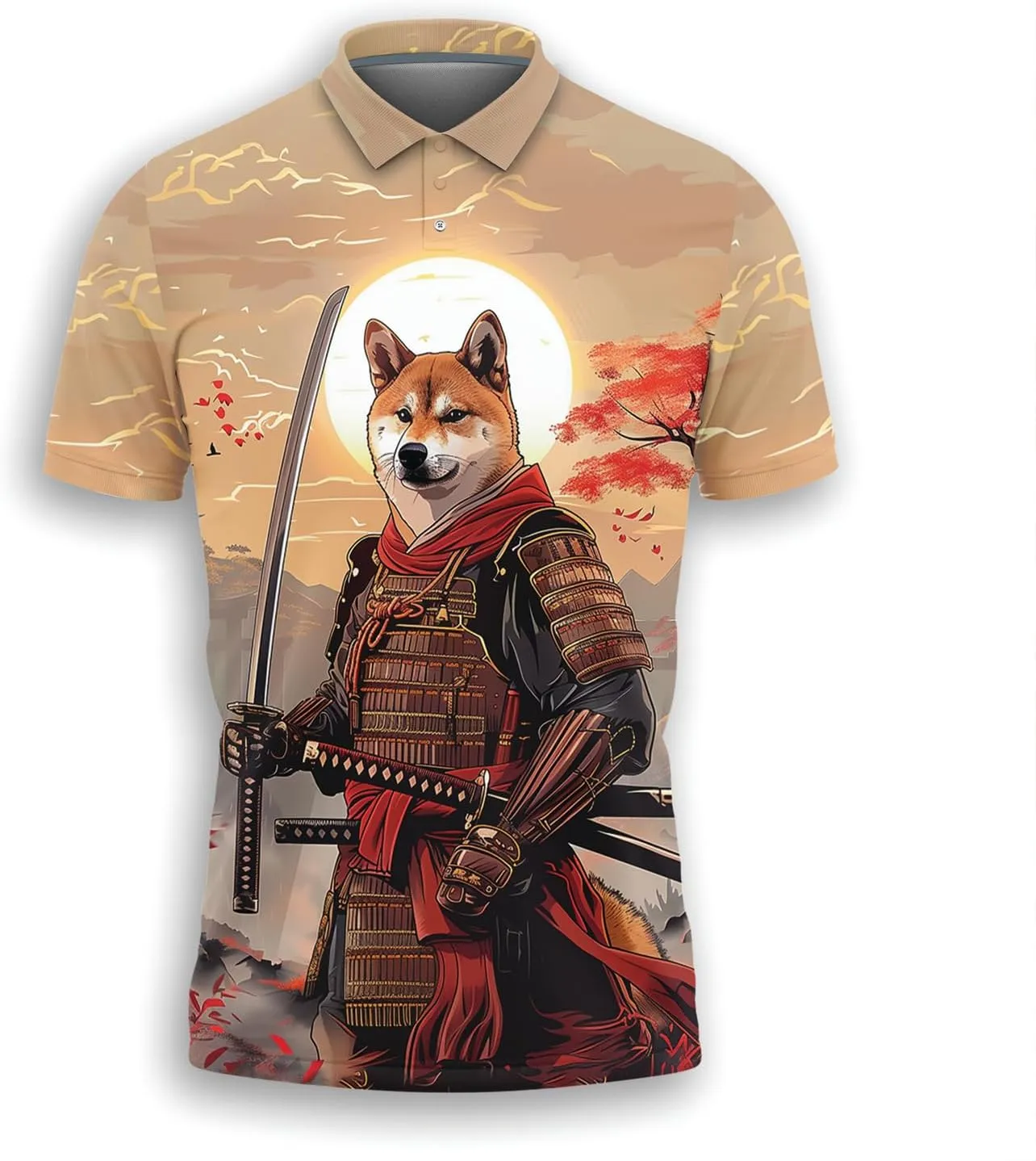 Samurai Golf Shirt Men Funny Golf Polos for Men Dry Fit- Warrior Golf Polo Shirts Hawaiian Polo Golf Outfits (MP_PL_21)