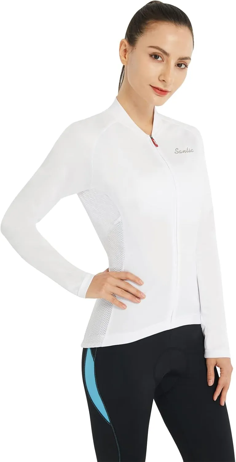 Santic Cycling Jersey Women's Long Sleeve Tops Bike Shirts Bicycle Jacket with Pockets