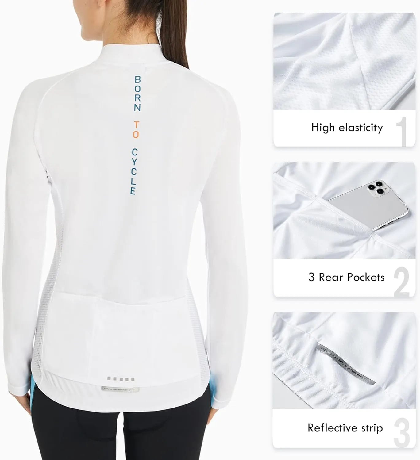 Santic Cycling Jersey Women's Long Sleeve Tops Bike Shirts Bicycle Jacket with Pockets
