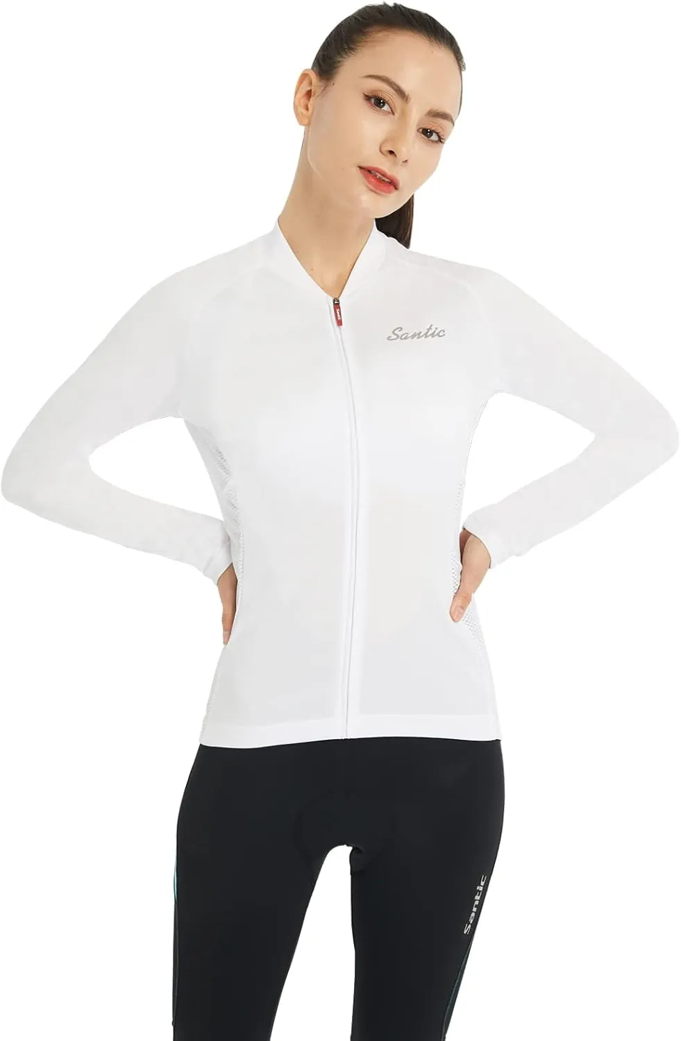 Santic Cycling Jersey Women's Long Sleeve Tops Bike Shirts Bicycle Jacket with Pockets