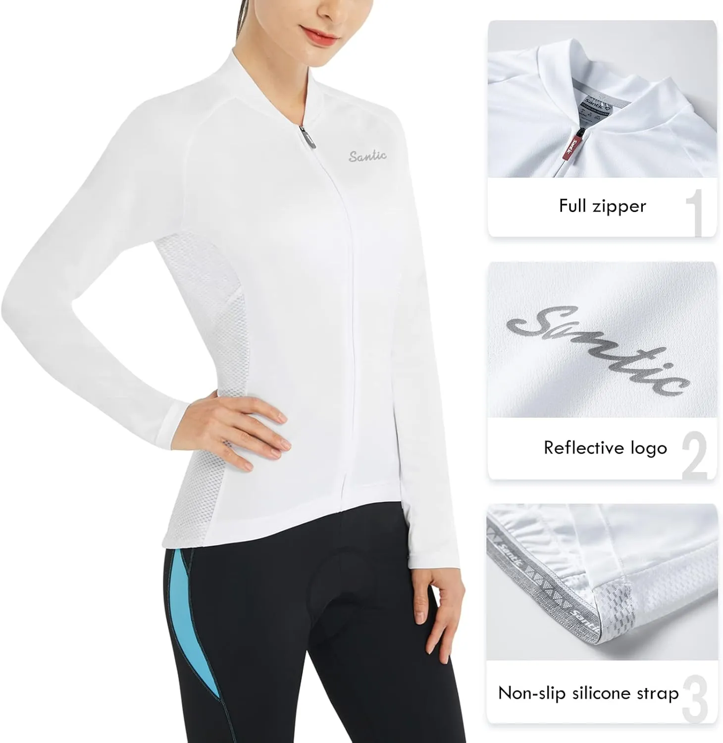 Santic Cycling Jersey Women's Long Sleeve Tops Bike Shirts Bicycle Jacket with Pockets