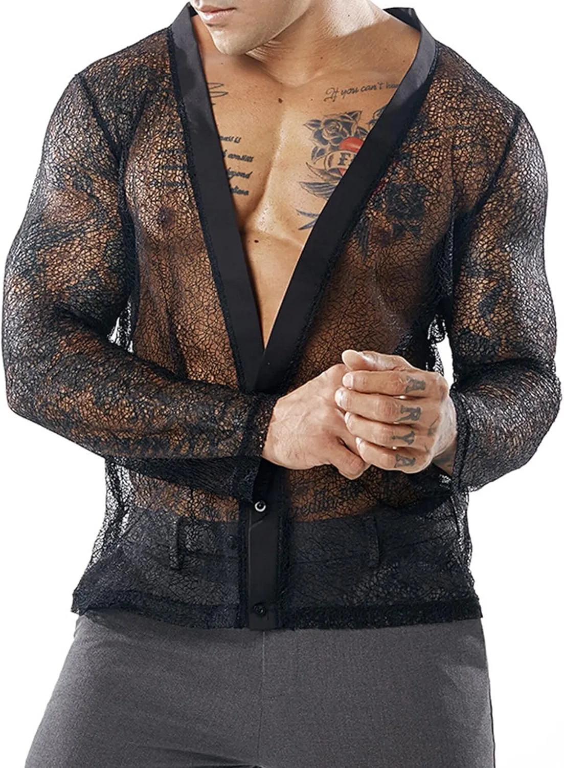 SEAUR Men's Sheer Mesh T Shirt Fashion See Through Shirts Muscle Workout Tee Sexy Breathable Undershirts Party Clubwear Top