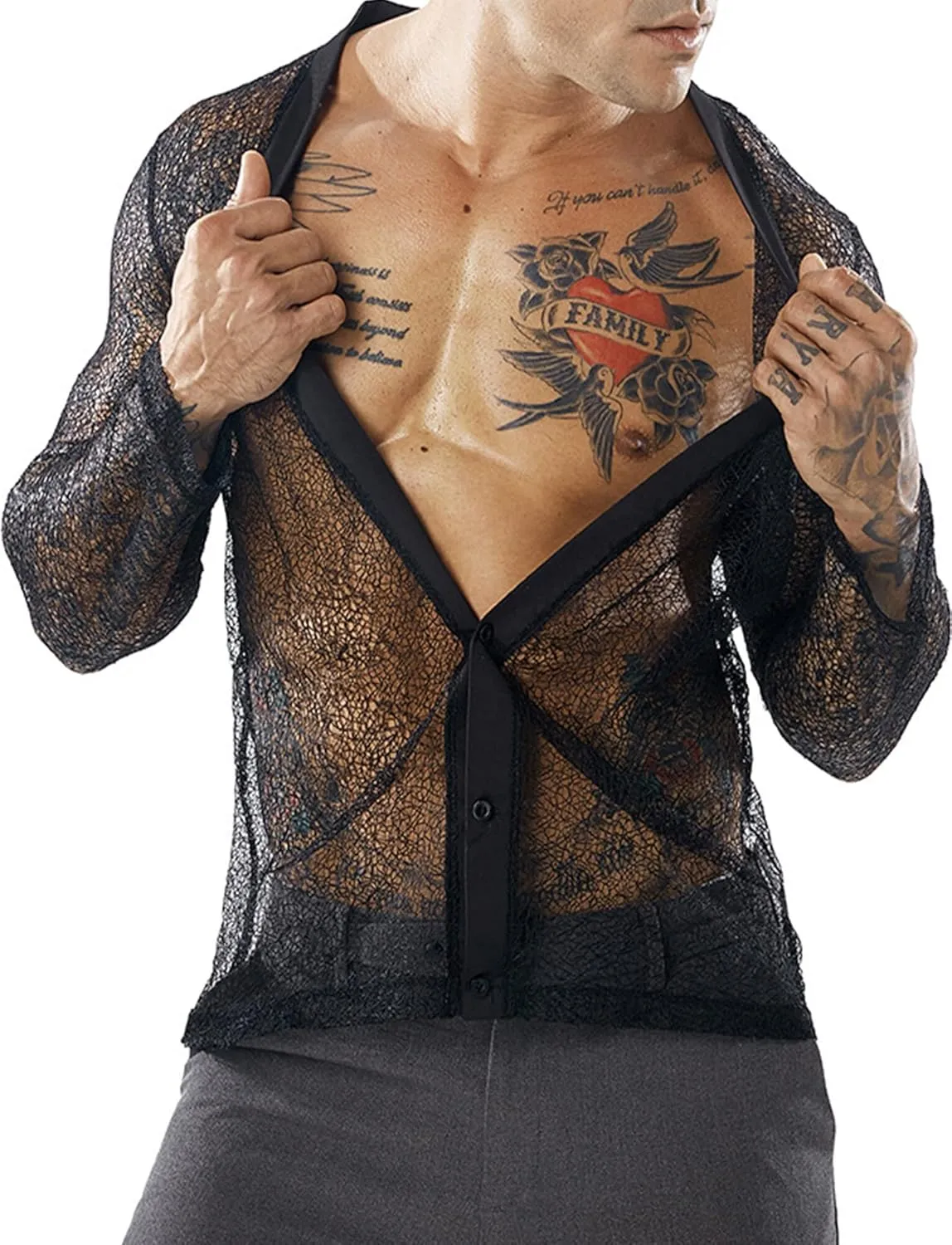 SEAUR Men's Sheer Mesh T Shirt Fashion See Through Shirts Muscle Workout Tee Sexy Breathable Undershirts Party Clubwear Top
