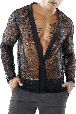 SEAUR Men's Sheer Mesh T Shirt Fashion See Through Shirts Muscle Workout Tee Sexy Breathable Undershirts Party Clubwear Top