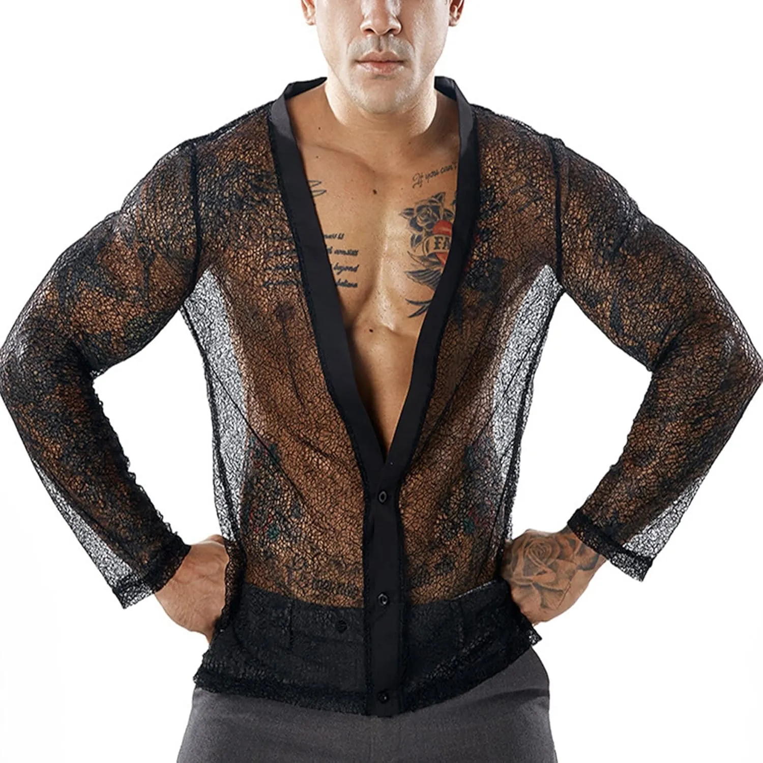 SEAUR Men's Sheer Mesh T Shirt Fashion See Through Shirts Muscle Workout Tee Sexy Breathable Undershirts Party Clubwear Top