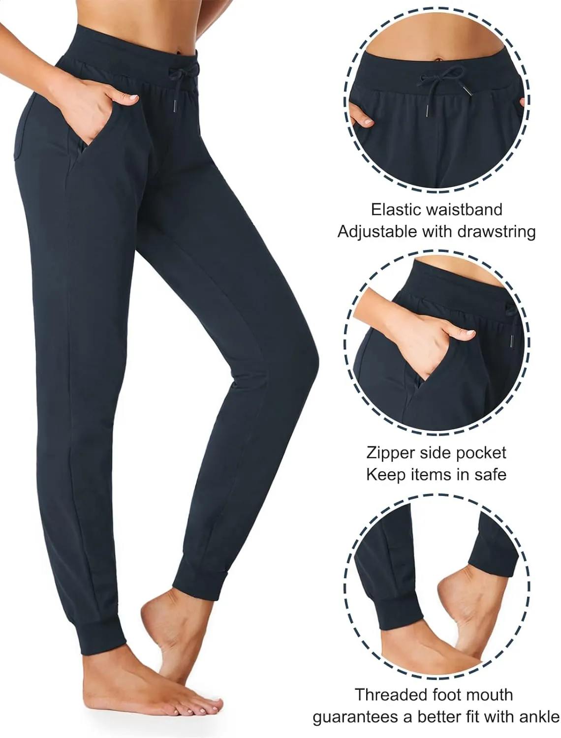 SEVEGO Tall Women's 30/32/34/36 Inseam Jogger Lightweight Cotton Sweatpants Zipper Pockets Running Long Sweat Pants