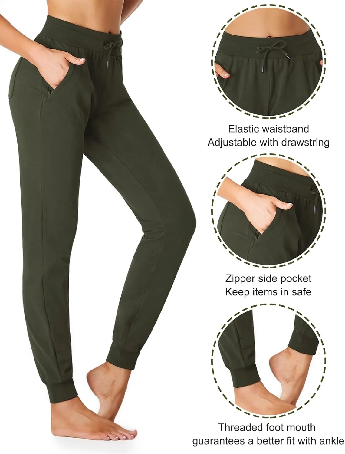 SEVEGO Tall Women's 30/32/34/36 Inseam Jogger Lightweight Cotton Sweatpants Zipper Pockets Running Long Sweat Pants