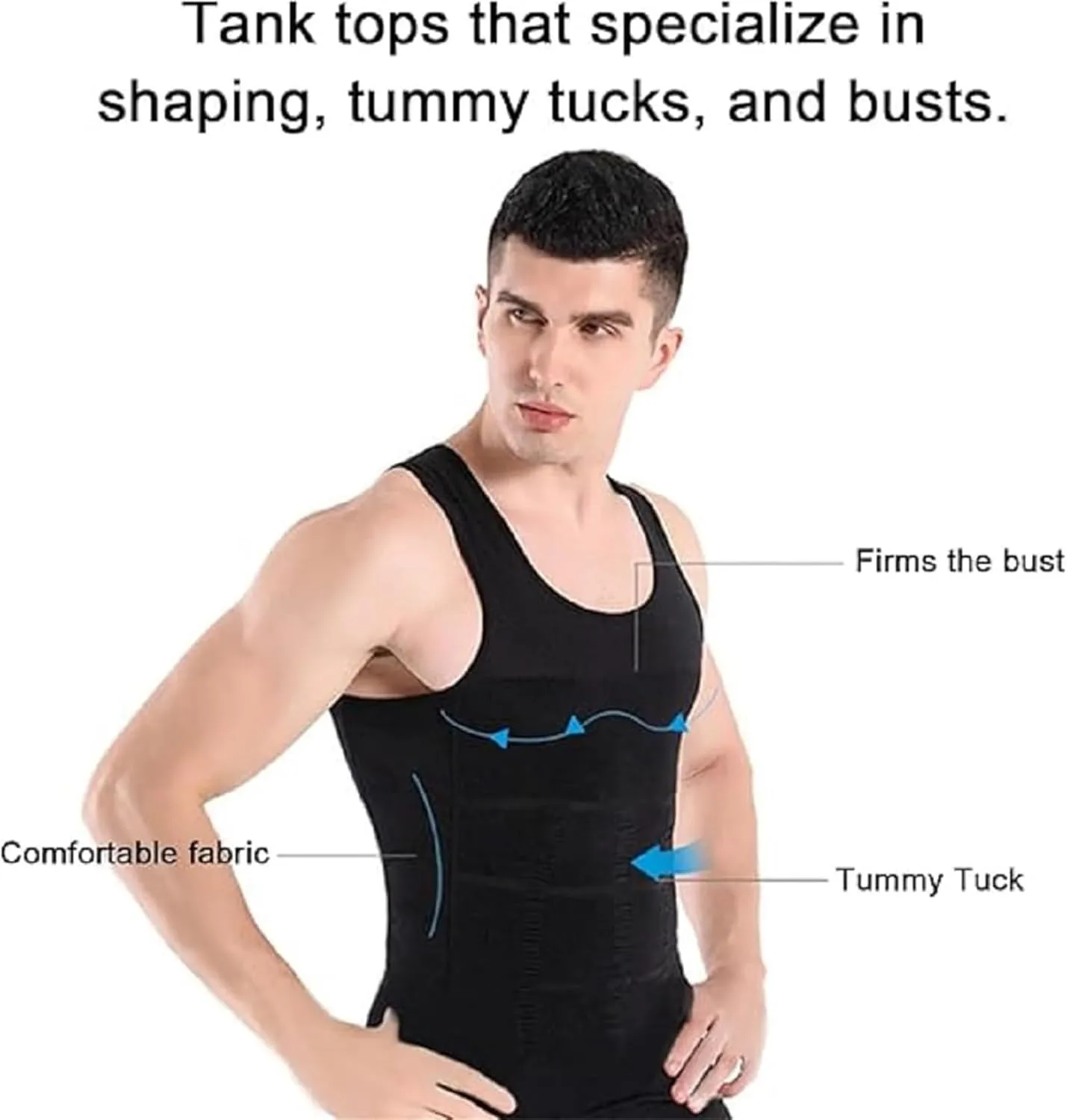 Shaperluv Tank 2.0 Mens, Mens Compression Tank, Mens Tummy Control Shapewear, Tight Undershirt for Men