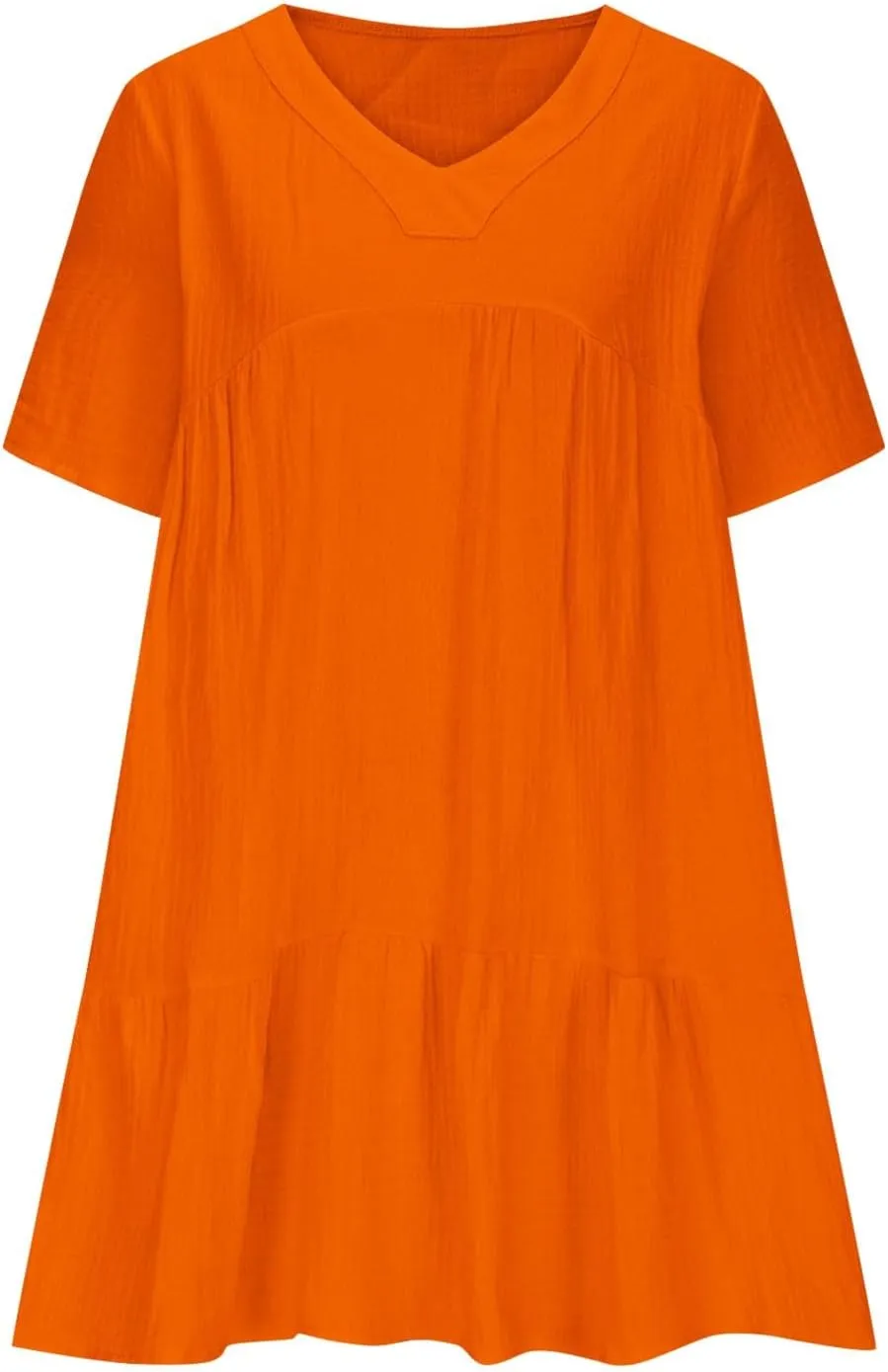 Short Sleeve Babydoll Dress for Women Summer V Neck Knee Length Holiday Sundress Casual Flowy Dress Plus Size