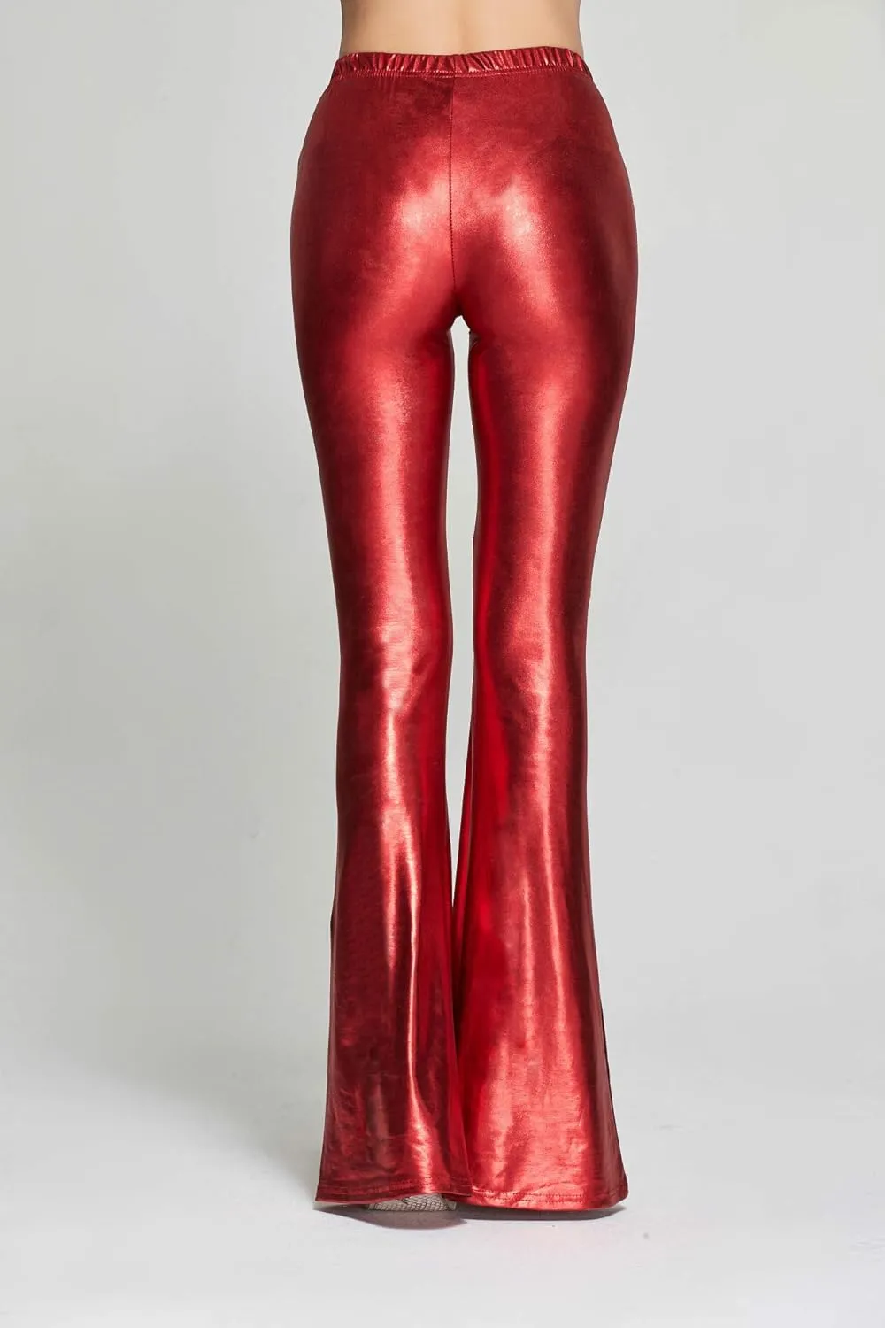 SIAEAMRG Womens Shinny Metallic Sequins High Waist Stretchy Bell Bottom Flared Pants, Wet Look Pants Club Wear