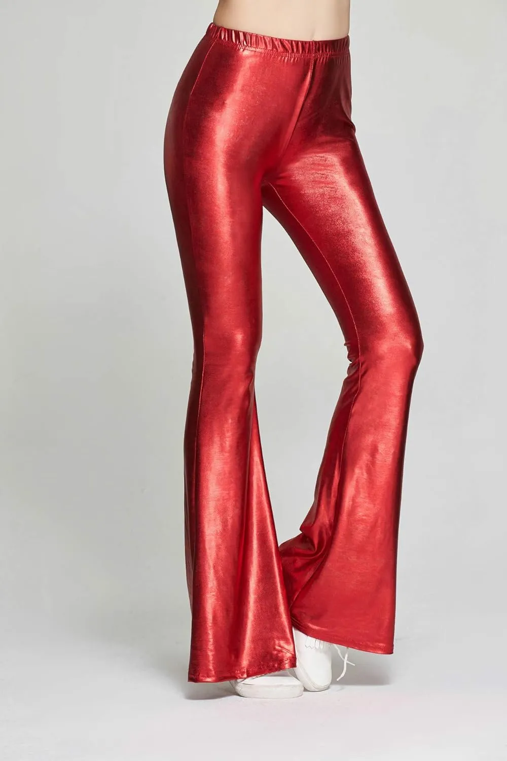 SIAEAMRG Womens Shinny Metallic Sequins High Waist Stretchy Bell Bottom Flared Pants, Wet Look Pants Club Wear