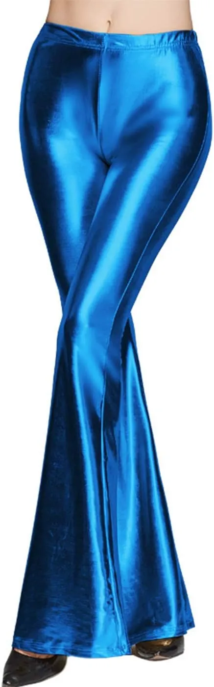 SIAEAMRG Womens Shinny Metallic Sequins High Waist Stretchy Bell Bottom Flared Pants, Wet Look Pants Club Wear