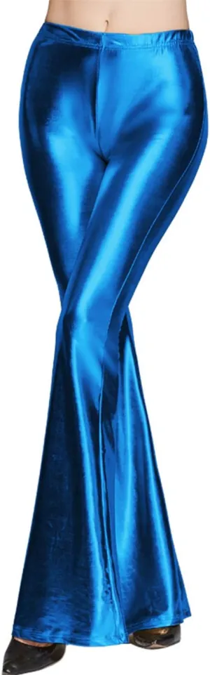 SIAEAMRG Womens Shinny Metallic Sequins High Waist Stretchy Bell Bottom Flared Pants, Wet Look Pants Club Wear
