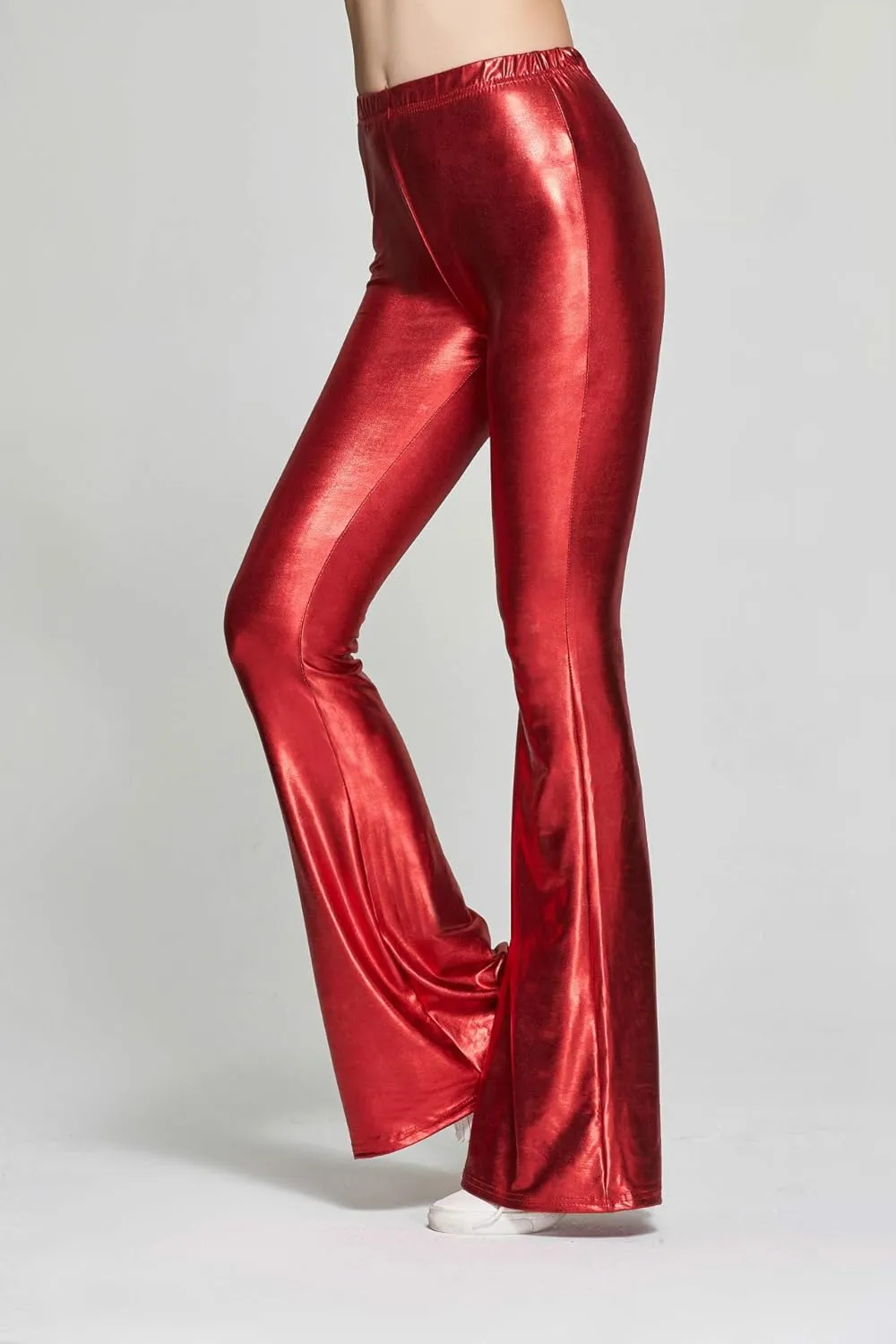 SIAEAMRG Womens Shinny Metallic Sequins High Waist Stretchy Bell Bottom Flared Pants, Wet Look Pants Club Wear