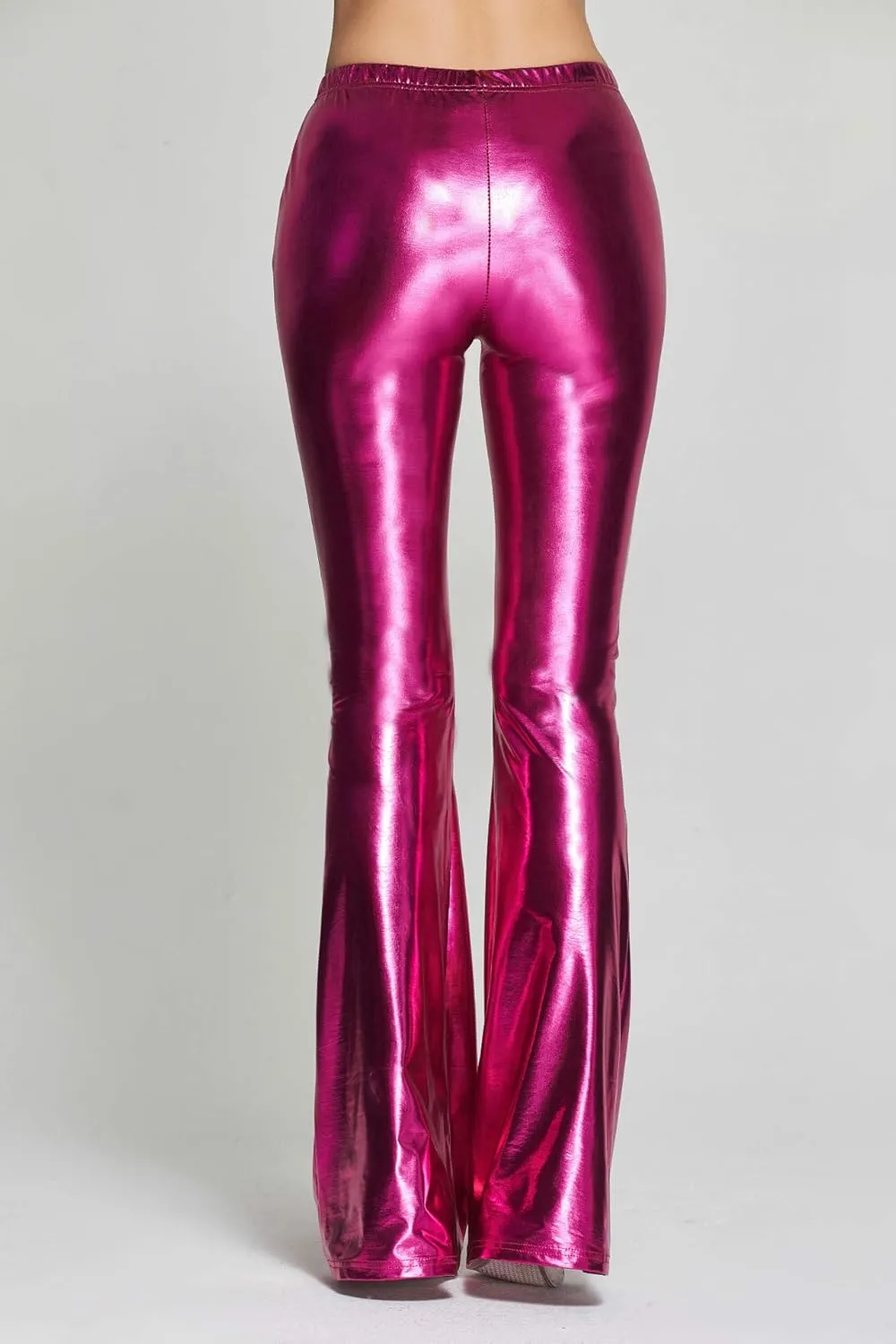 SIAEAMRG Womens Shinny Metallic Sequins High Waist Stretchy Bell Bottom Flared Pants, Wet Look Pants Club Wear