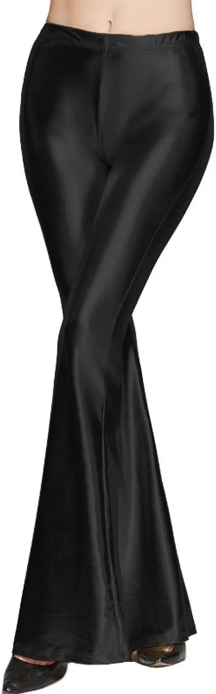 SIAEAMRG Womens Shinny Metallic Sequins High Waist Stretchy Bell Bottom Flared Pants, Wet Look Pants Club Wear