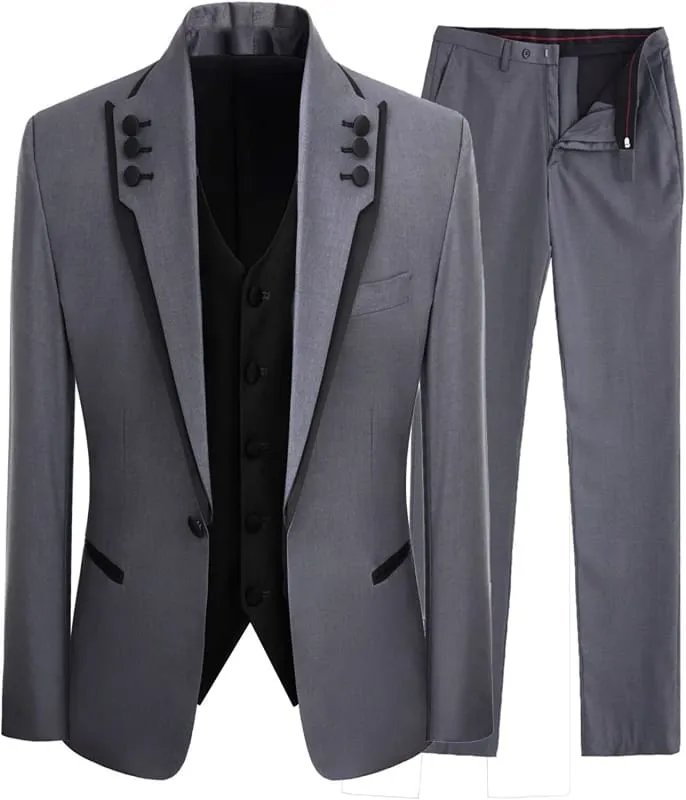 Simple Gray Three Pieces Prom Suits Shawl Lapel Wedding Suit for Groom