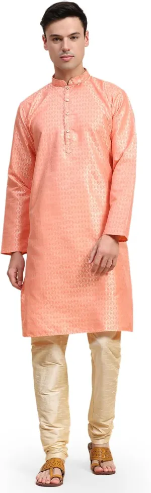 SKAVIJ Men's Floral Woven Design Kurta Pajama Set Jacquard Silk Thread Work 2-Piece Set