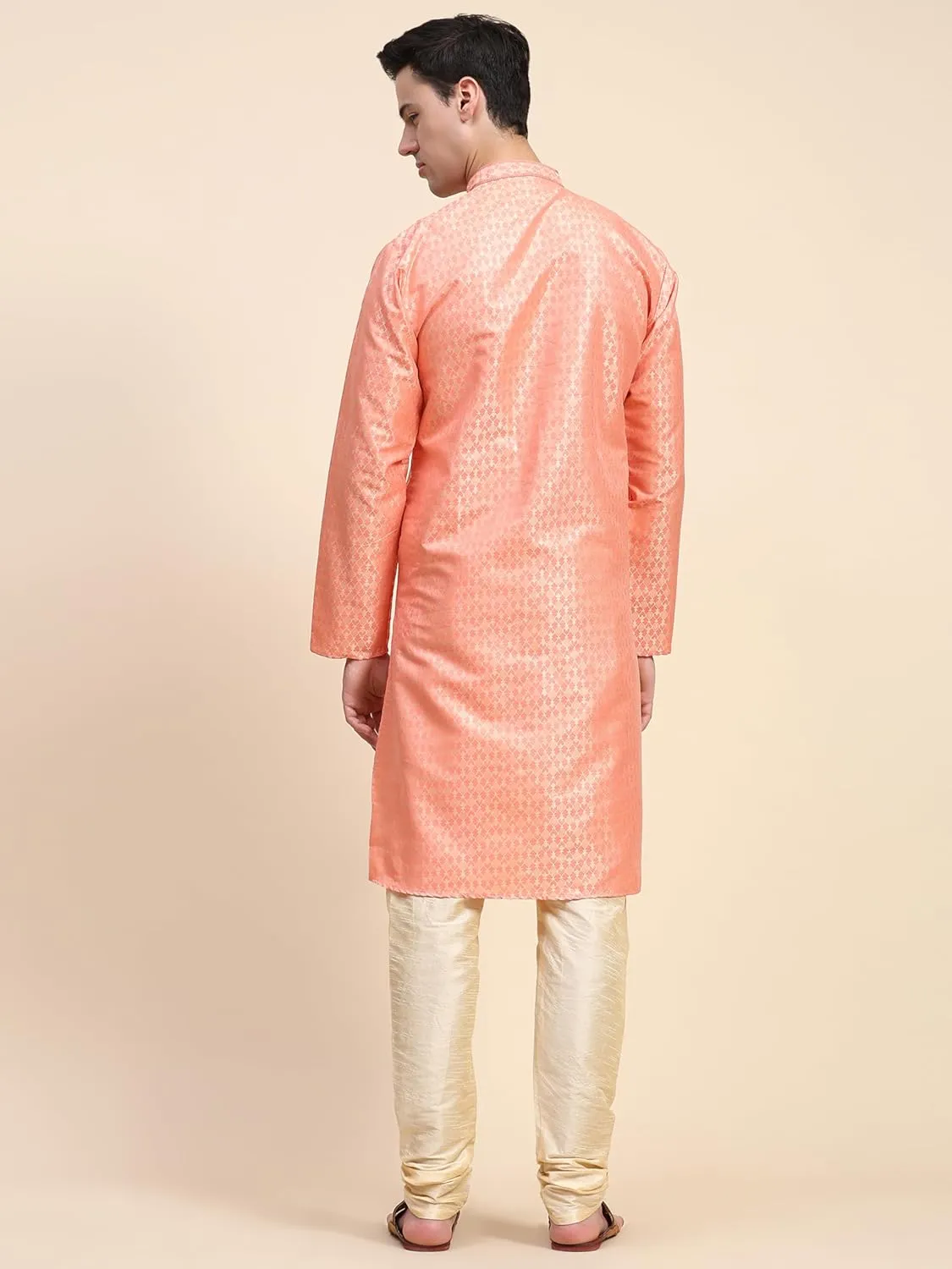 SKAVIJ Men's Floral Woven Design Kurta Pajama Set Jacquard Silk Thread Work 2-Piece Set